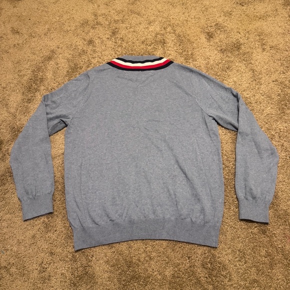 Tommy Hilfiger Sweater Mens XL Blue Pullover Long Sleeve V Neck Logo - Picture 2 of 8
